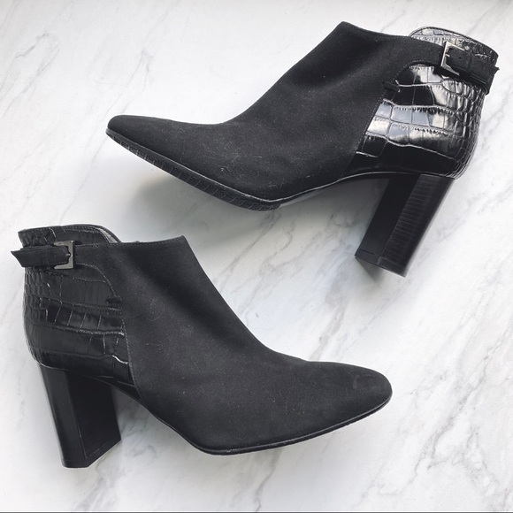 Aquatalia “Vela” Weatherproof Crocodile & Suede Booties - Picture 1 of 6